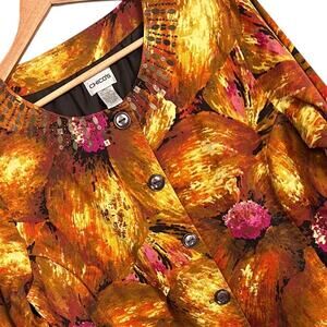 Chico's Women's L Jacket Blazer Floral Beaded Art to Wear Stretch Colorful Party